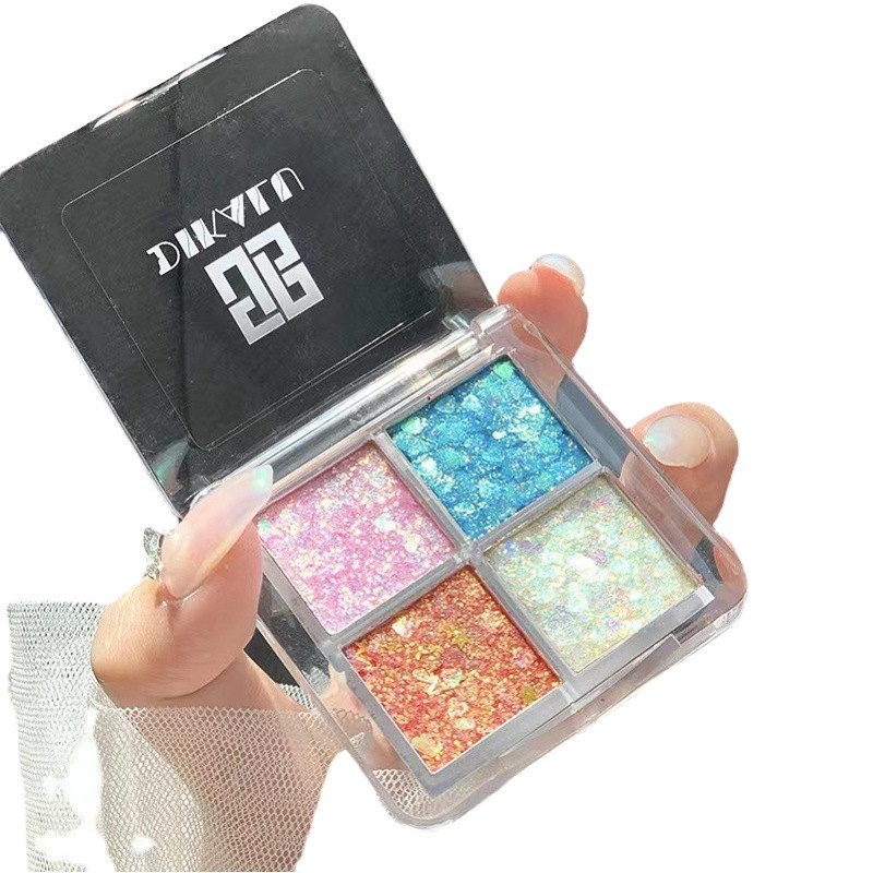 DIKALU stage eyeshadow sequins glitter four-color eyeshadow plate sparkling crystal eye makeup watch performance makeup four-color sequins