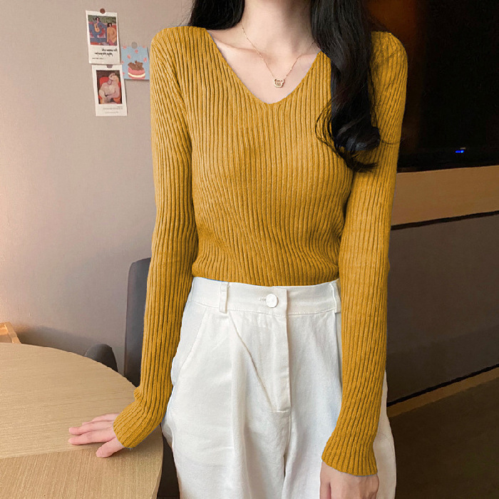 毛衣女2025秋冬新款百搭修身v领打底针织衫洋气内搭长袖紧身上衣|undefined