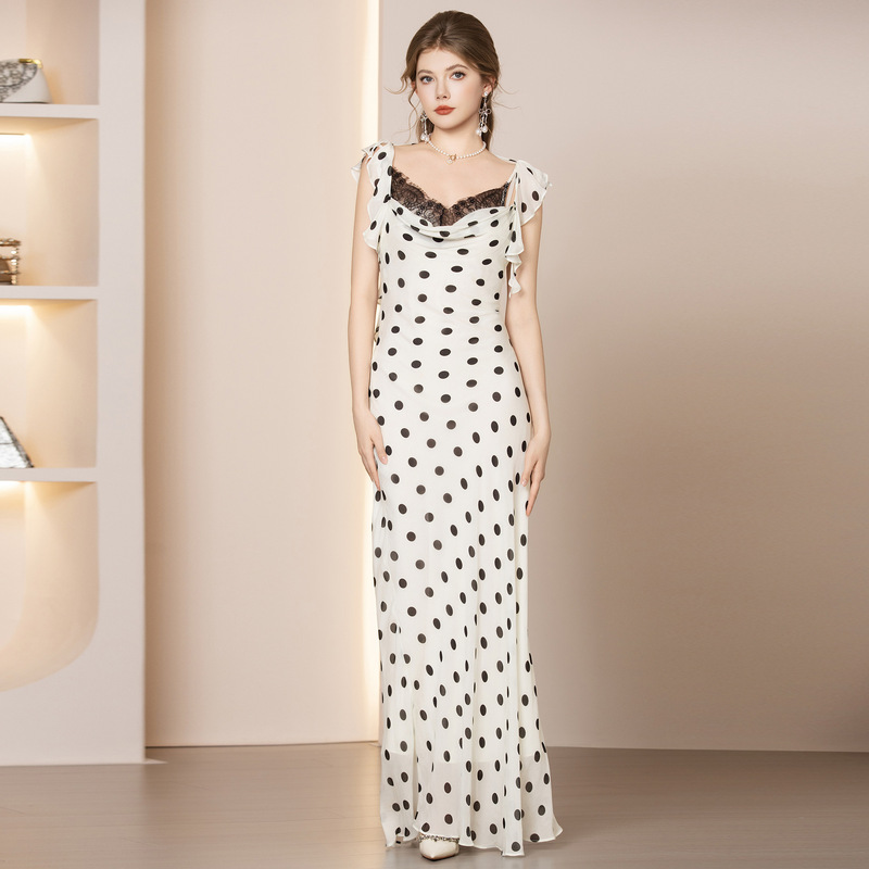 Zhili's Beautiful Summer Mini Dress 2026 New Style Ins Super Popular Sheer Polka Dot Strap Holiday Style Maxi Dress