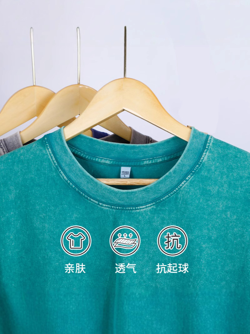 Camiseta de manga corta desgastada de peso pesado de algodón de 230g batik lavado hombros caídos de algodón retro camiseta suelta oversize