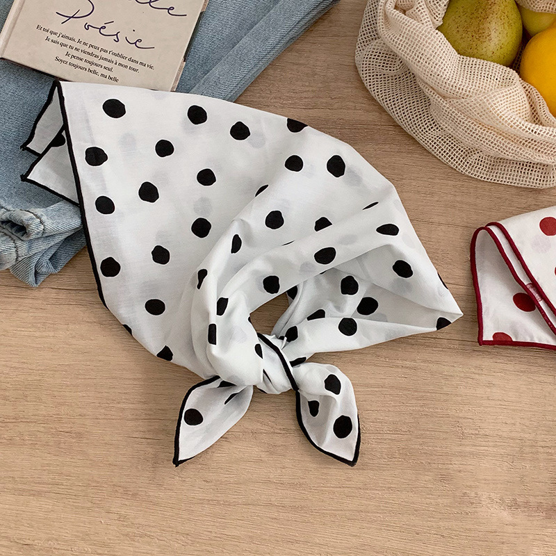 Pañuelo de seda Pañuelo cuadrado de algodón con lunares de alta calidad, bufanda decorativa de todo fósforo para mujer, pañuelo en la cabeza, bufanda delgada, chal pequeño