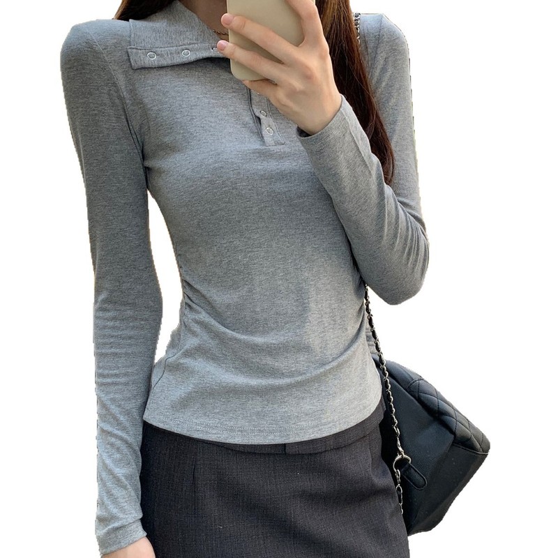 BELLA高领长袖t恤女早秋季堆堆领打底衫内搭褶皱收腰显瘦修身|undefined