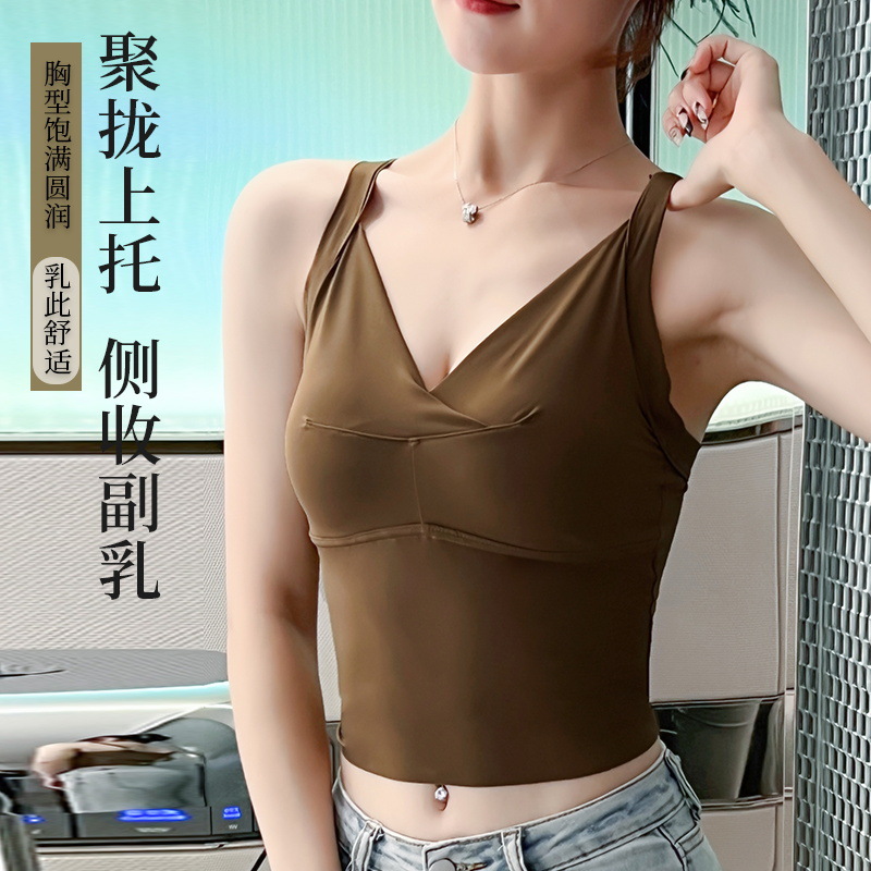 Belleza espalda sexy escote en V Honda ropa interior fija una taza anti-exposición envuelto en el pecho sin costuras adelgazamiento Delgado Chaleco de fondo