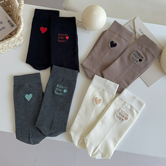 襪子女網紅AB款刺繡愛心字母中筒襪ins潮韓版學院風個性少女長襪