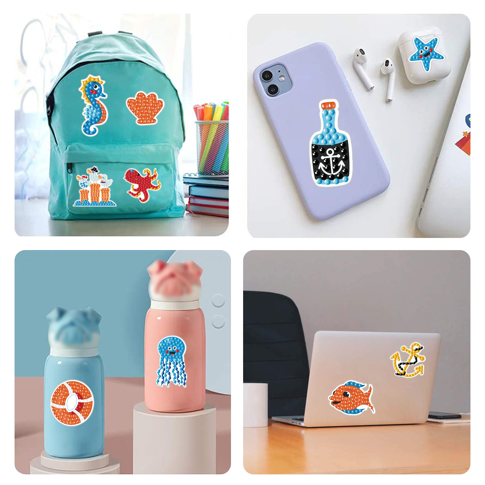 Venta caliente dibujos animados pirata marino pintura de diamantes pegatinas al azar pintura de mampostería de bricolaje pegatinas de pared pegatinas hechas a mano para niños diamantes redondos