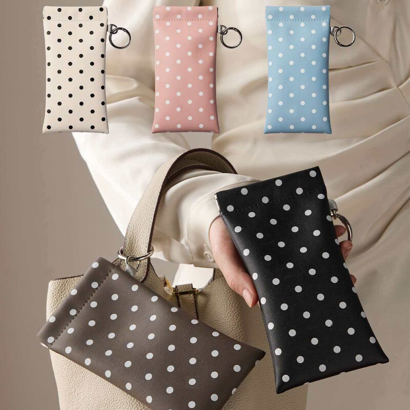 New Polka Dot Leather Glasses Case Portable Automatic Closing Snap Sunglasses Storage Bag Glasses Storage Pouch Hanging Bag