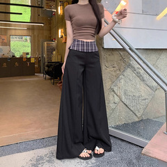 设计感格子拼接西装阔腿裤女2025秋季新款宽松显瘦百搭垂感拖地裤