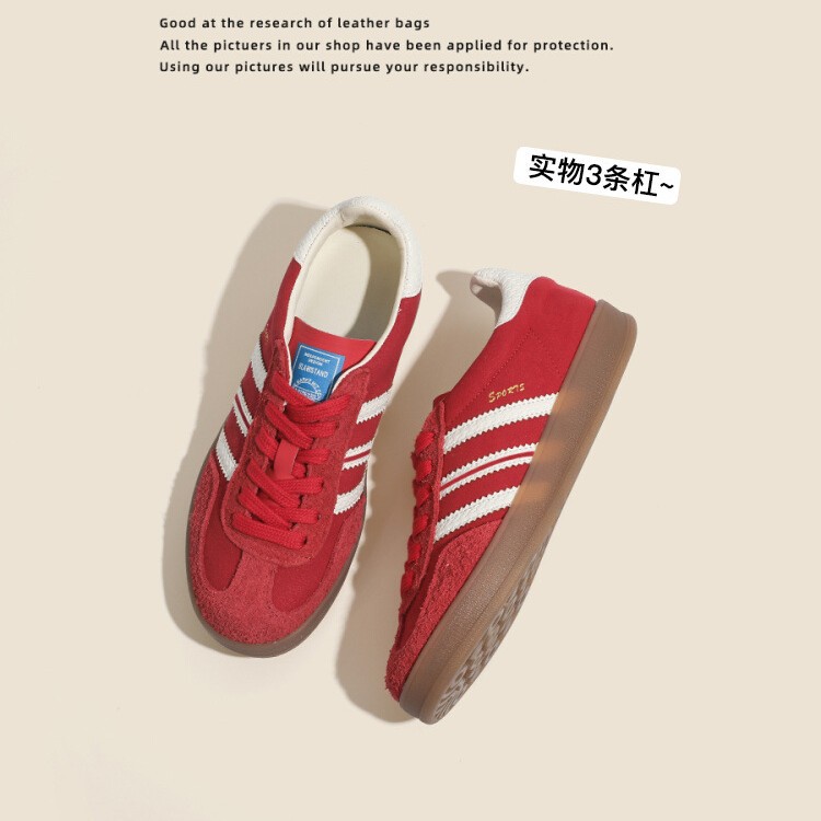 Genuine Leather Retro Red German Training Shoes for Women, 2026 New Popular Model, Hidden Height Increase Casual Sneakers, Sports Thick-Soled Forrest Gump Shoes