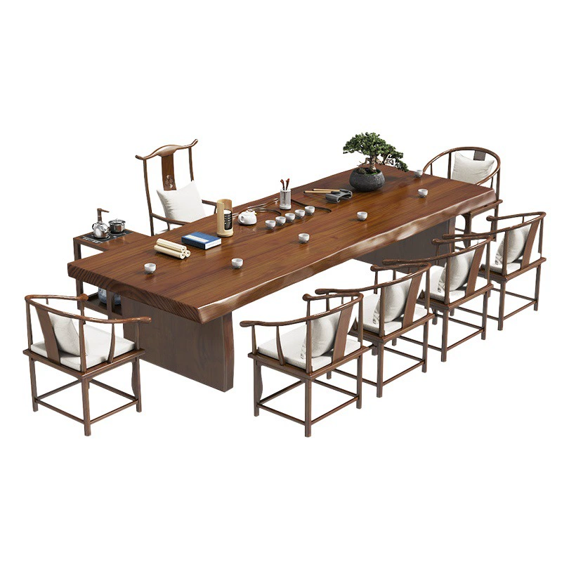 Новый китайский стиль, большой чайный стол из массива дерева в стиле дзен, для гостиной, офиса, отеля, полный комплект чайного стола и стульев.