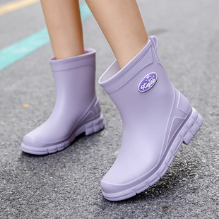 Fashion Short Tube Mid-tube Rain Boots Women's Outer Wear Rain Boots fleece-lined Warm Autumn and Winter Kitchen Car Wash Meituan Waterproof Shoes