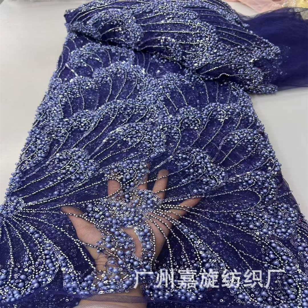 Industria pesada lentejuelas bordado tela vestido de novia cheongsam encaje cuentas de encaje de alta calidad JX3795
