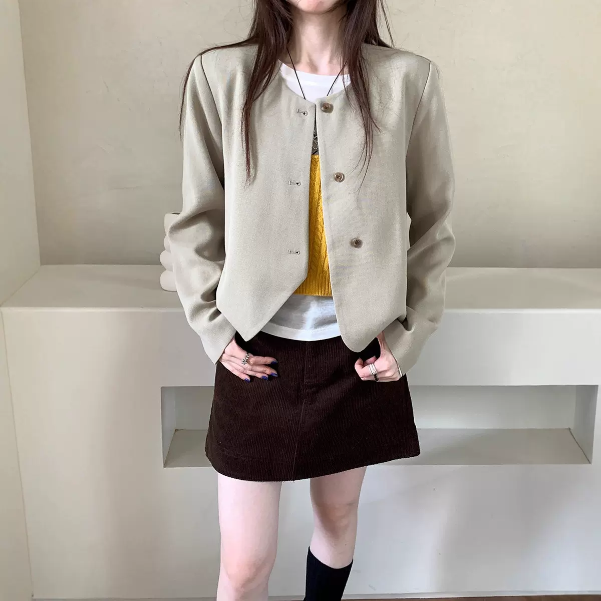 小香风外套女广州十三行2025秋季新款韩系风简约百搭圆领开衫上衣