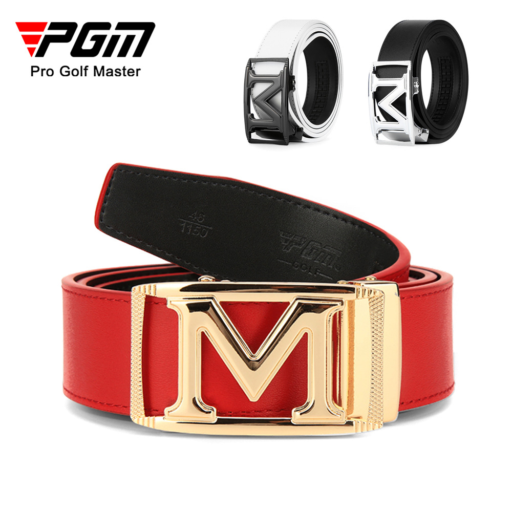 Thắt lưng golf nam da bò thật khóa hợp kim tự động — Dây da PD015 PGM đen bạc, PD015 PGM thắt lưng đỏ vàng, Dây da PD015 PGM trắng đen