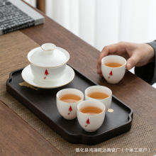 德化羊脂玉功夫茶具套装家用 陶瓷三才盖碗茶杯商务礼品logo 整套