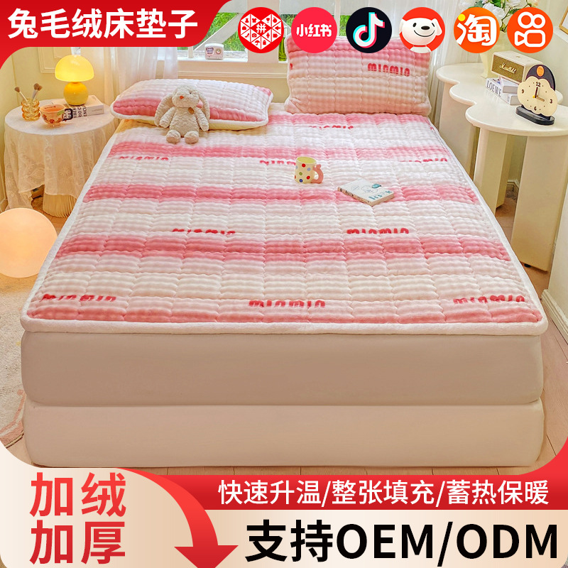 a类加厚兔毛绒牛奶绒床垫子夹棉床褥学生宿舍床单保暖垫被床护垫