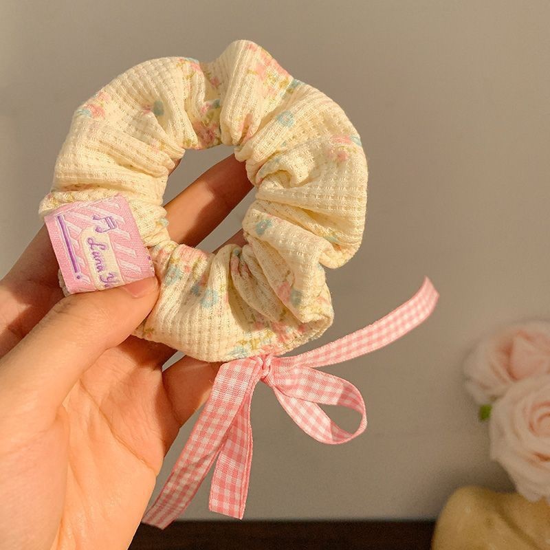 크림 리본 머리끈