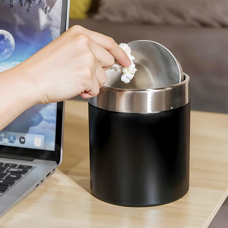 Cubierta de escritorio de oficina doméstica Cubo de basura pequeño Cubo de almacenamiento de basura redondo Cubierta oscilante Cubo redondo Cesta de basura