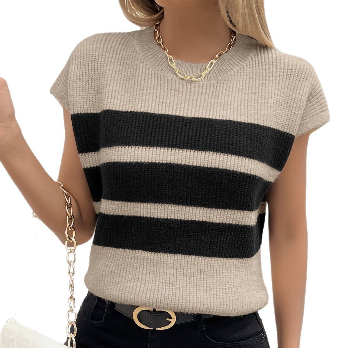 (Cross-border trading), knitted summer vest with a round collar sleevless