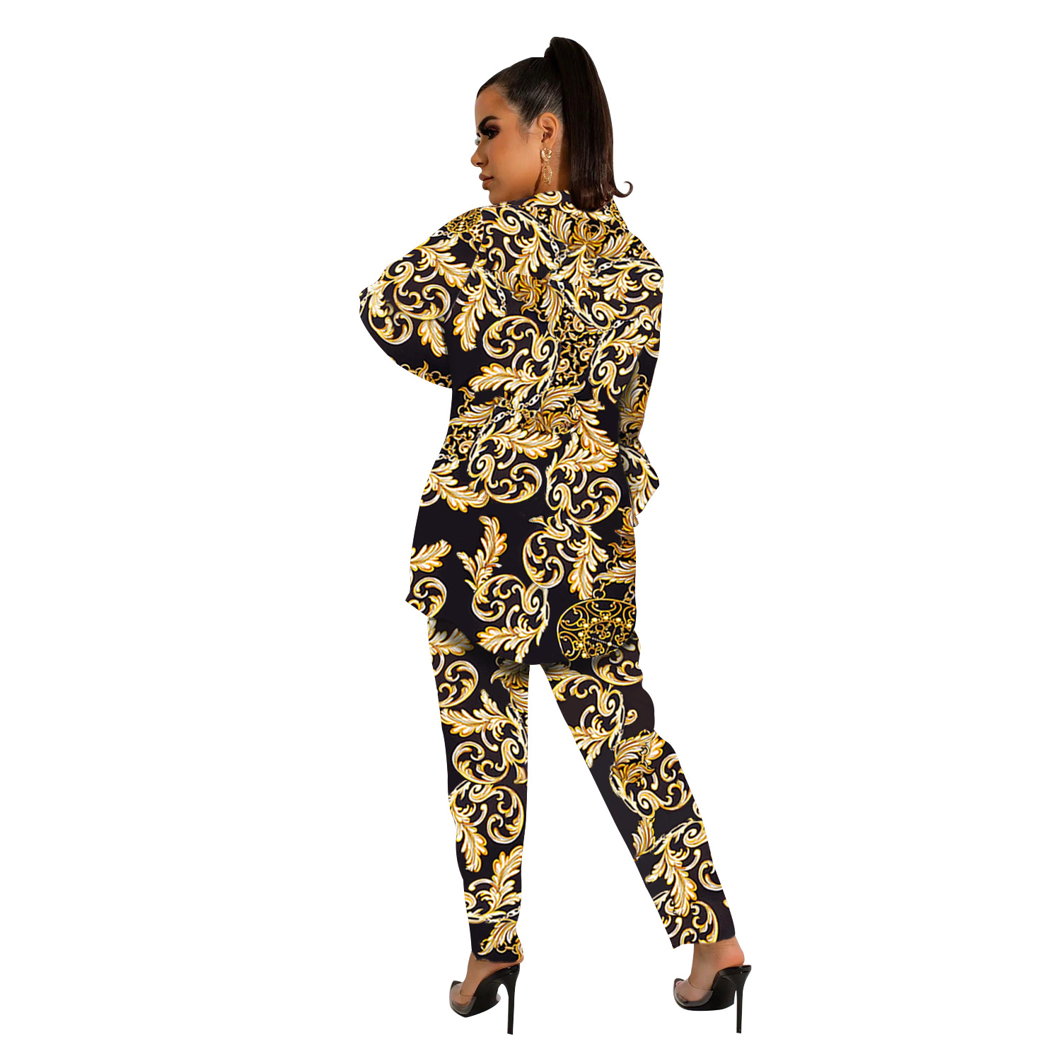 Women's Pant Set With Long Sleeved Collared Jacket And Trousers_voghion.com