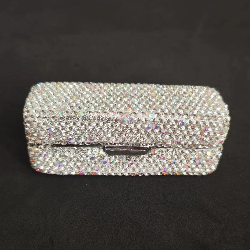 Caja de lápiz labial individual de metal con incrustaciones de diamantes, caja de lápiz labial con espejo, caja de almacenamiento de lápiz labial de viaje portátil