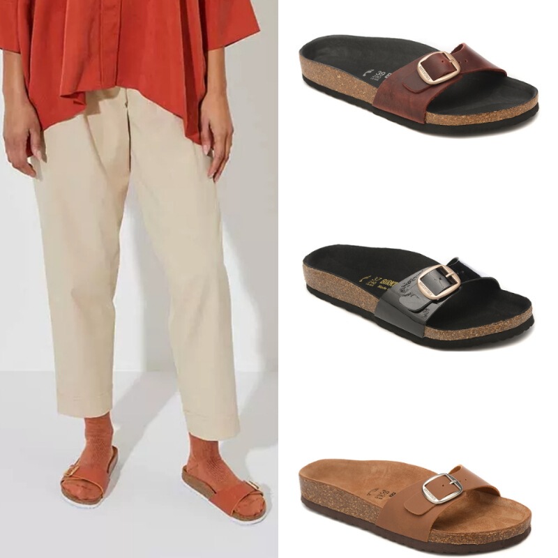 Big buckle shoes classic trendy women's fashion one-word bus buckle slippers Cork slippers women's single buckle sandals Mad