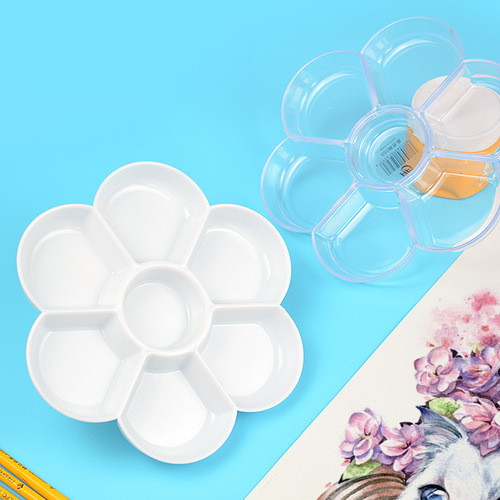 Art plum blossom paint palette imitation porcelain 7-grid transparent plum blossom disk gouache acrylic Chinese painting paint palette