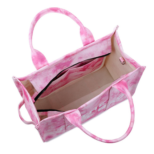 Cross-border new canvas letter women's shoulder tote bag simple tie-dye large capacity commuting crossbody bag student bag