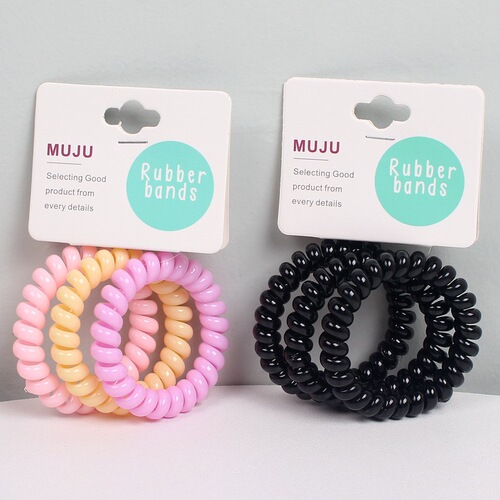 B403 Simple Korean style hair accessories for women, 3 card-mounted phone cord hair ties, large shower and wash hair rope, waterproof headband