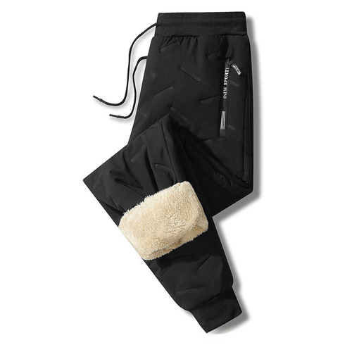 Men's Autumn/Winter Trousers with Drawstring, Cashmere Fleece Lined, Thickened Warm Leisure Sports Loose Cotton Trousers