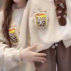 R6219奶茶卫衣秋装一家三口长袖新款洋气婴儿爬服炸街母女裙套装