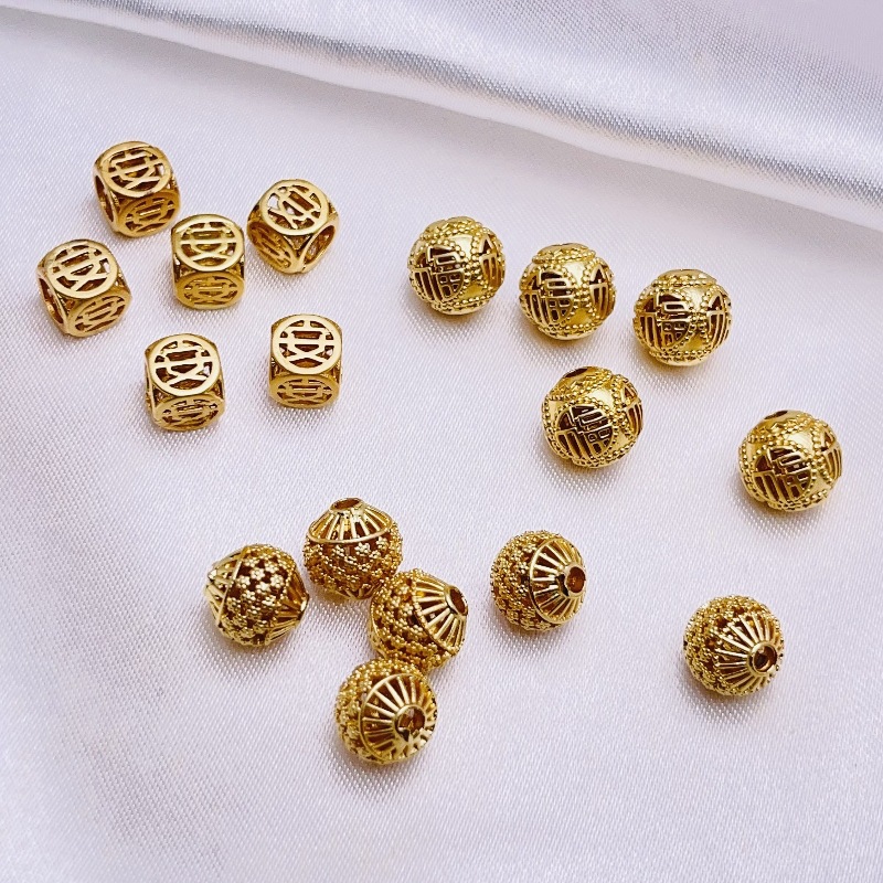 Sand gold, pearl, Fu character, separated beads, hollow, scattered beads necklace, bracelet, earrings, DIY handmade jewelry accessories, bead materials