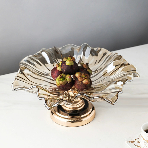 Light luxury crystal glass fruit plate living room coffee table fruit plate dried fruit candy storage plate large New Year home decoration