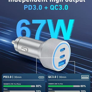 Yeni Alüminium Ərinti Avtomobil Şarj Cihazı Qc3.0 İkili Pd30W Sürətli Şarj