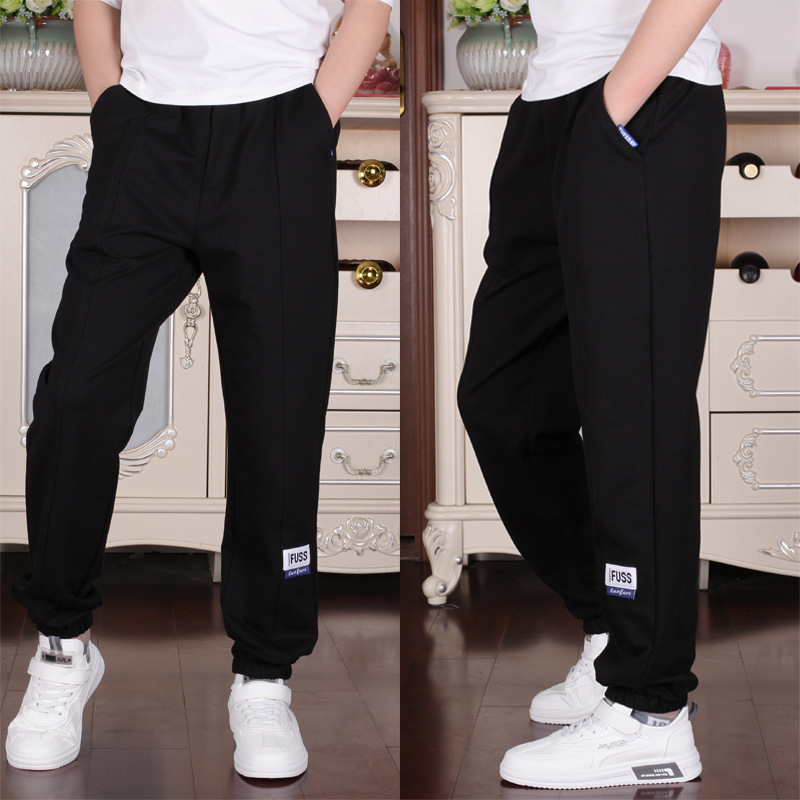 Boys' 2026 Spring New Pure Black Cuffed Sports Knit Casual Pants Spangüer Direct Sales Dropshipping Available