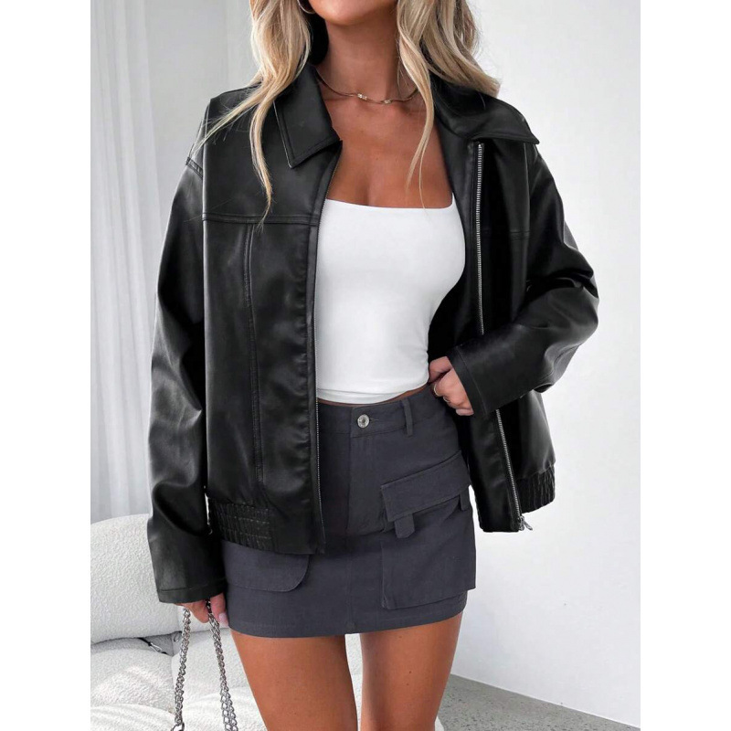 Cross-border Amazon European and American 2026 Fall/Winter New Fashionable Casual Zipper PU Loose Jacket for Women Cross-border Amazon European and American 2026 Fall/Winter New Fashionable Casual Zipper PU Loose Jacket for Women