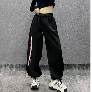 街舞hiphop嘻哈束脚运动裤女高腰宽松休闲爵士jazz跳舞长裤子ins