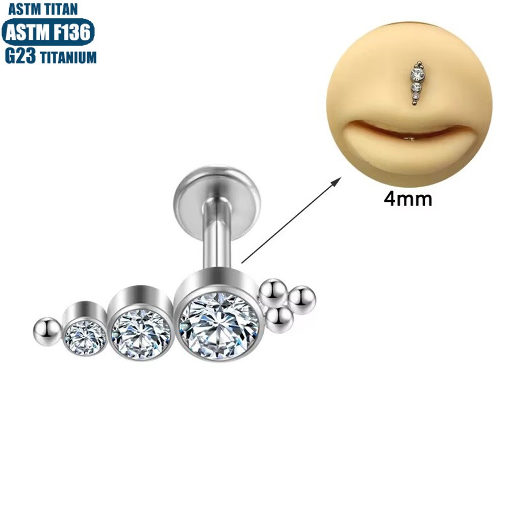 16G labret stud size and finish detail