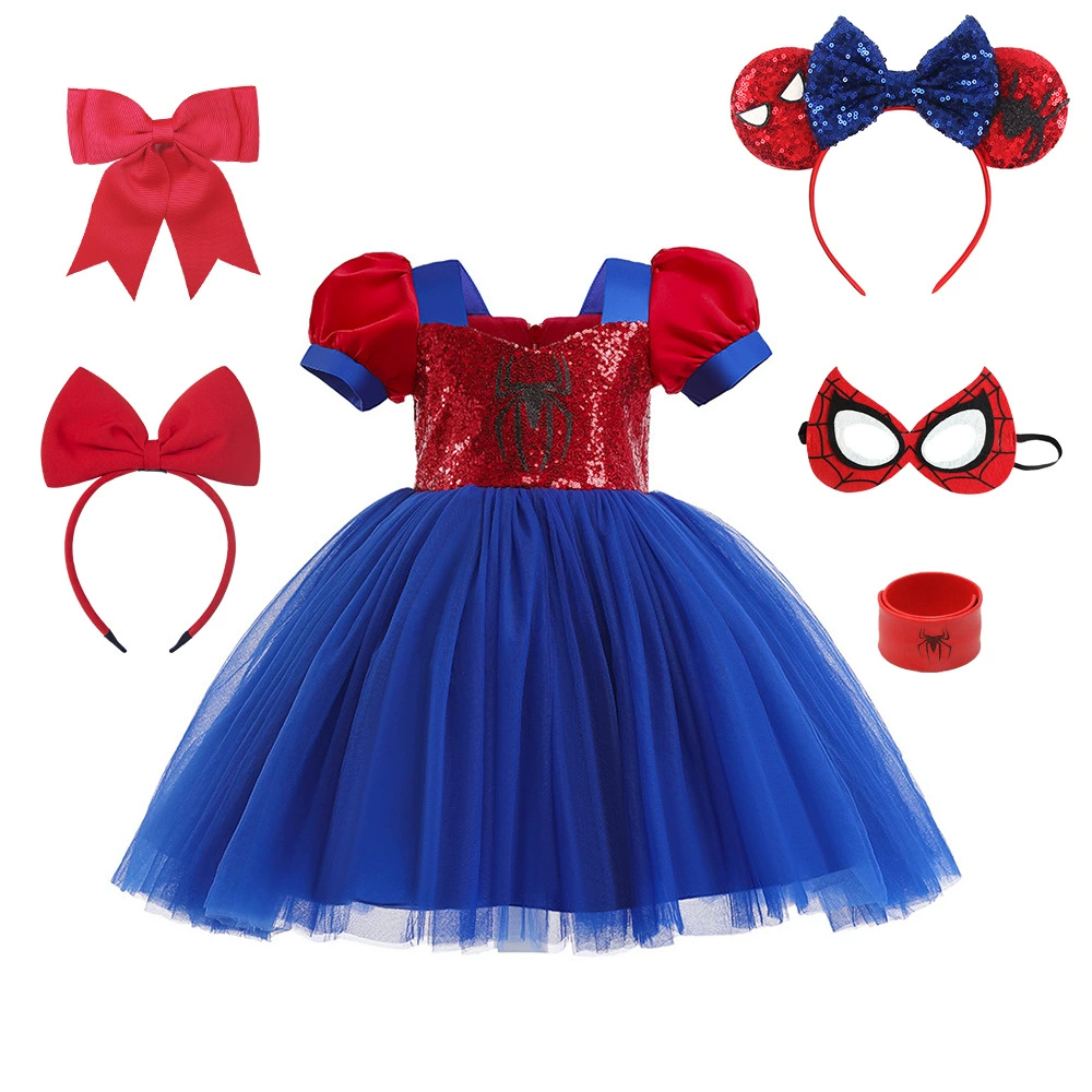 Внешняя торговля трансграничная горячая девушка Человек-паук принцесса юбка пузырь рукав Чистая Пряжа платье