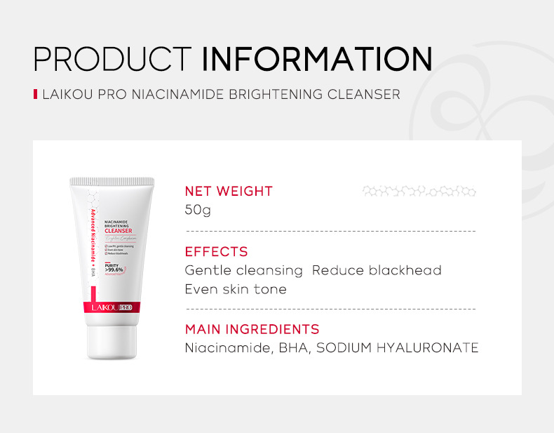 LAIKOU PRO Niacinamide Facial Cleanser 50g Cleansing, Hydrating and moisturizing Cross-border manufacturer wholesale undefined