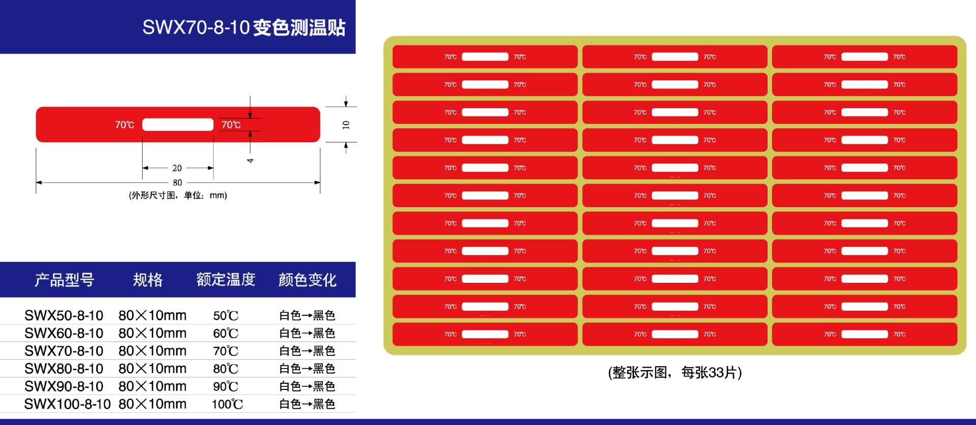 SWX70-8-10 степень специальной термочувствительной температуры пасты белой черной этикетки индикатора температуры бумаги 44 пасты