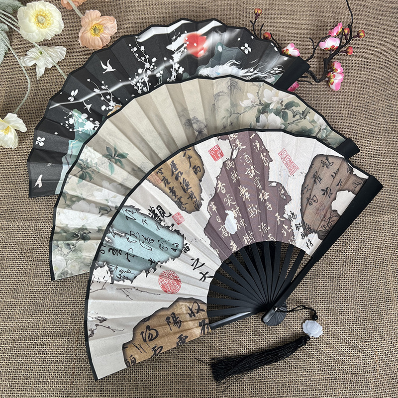 8-inch national tide fan Chinese style fan double-sided silk cloth fan scenic spot student stall ink painting fan antique folding fan