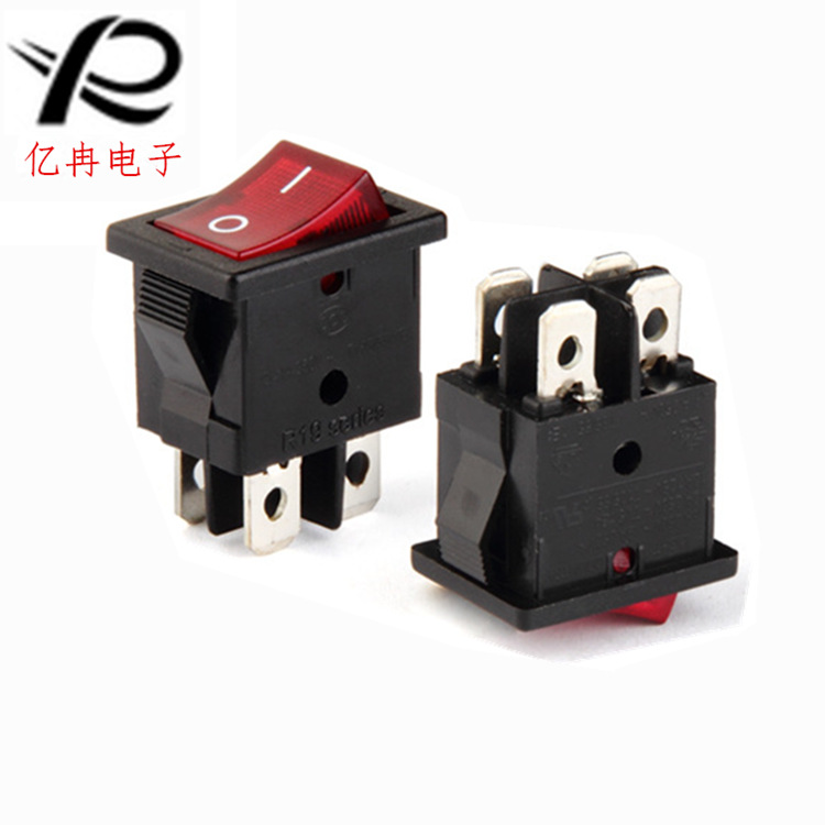 厂家直售 KCD1-104船型开关15*21MM翘板开关红盖四脚带灯船形开关