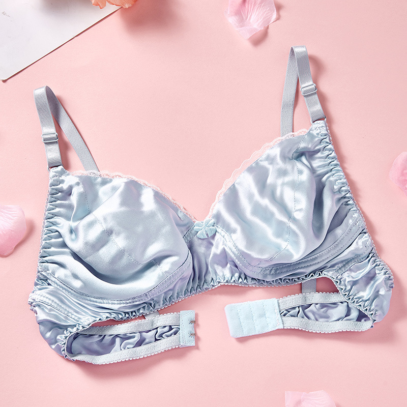 Double-sided mulberry silk thin sponge-free seamless underwear women's silk bra double layer plus size high-grade silk bra