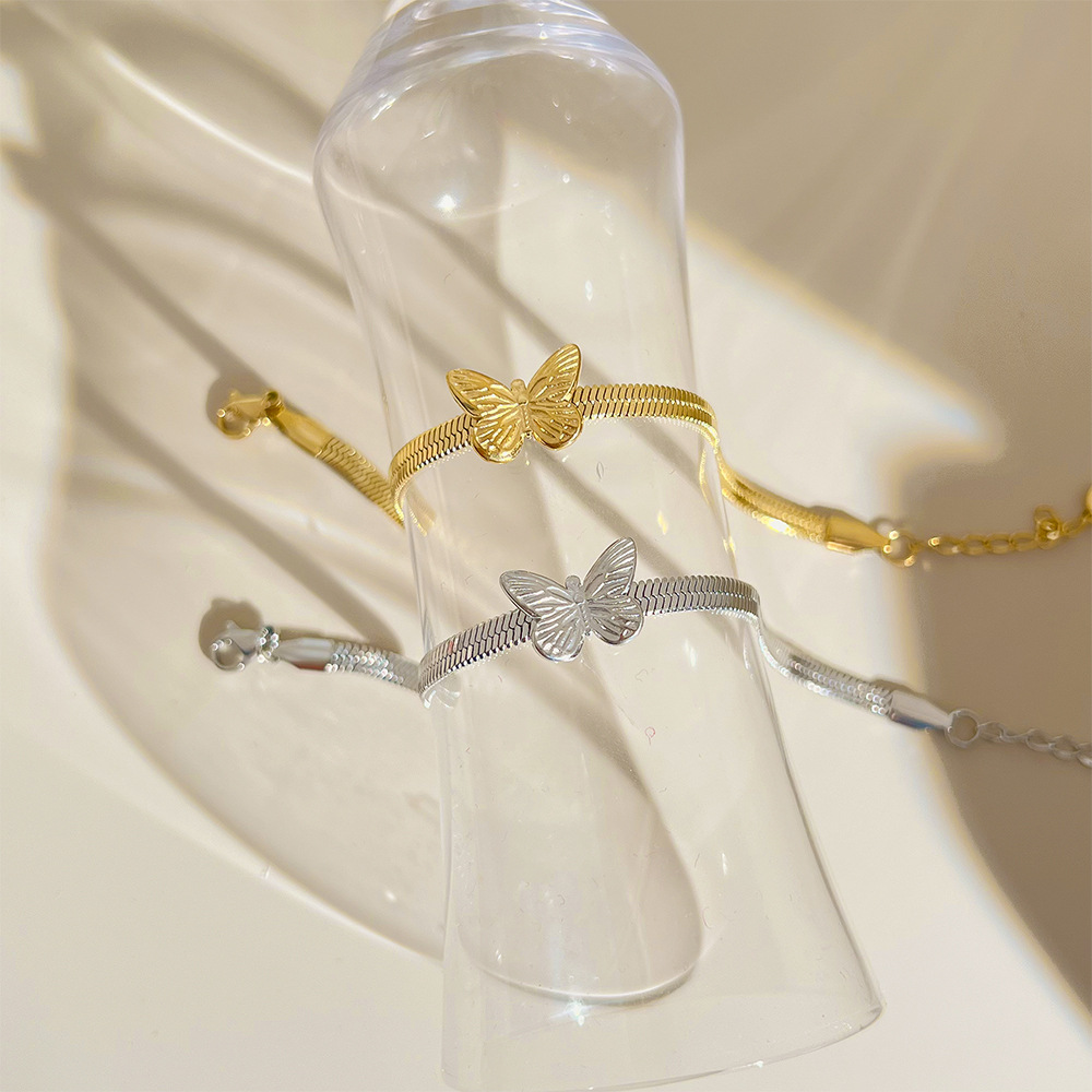 Womenu0027S Fashion Butterfly Stainless Steel Bracelets Ear Studs Necklace No Inlaid Jewelry Sets