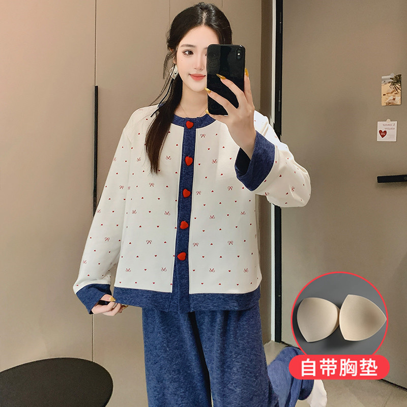 Pajamas for Women, Autumn and Winter New Style, Silk, Australian Cashmere, Thickeneded, Warm, with Chest Pads, Suitable for Going Out, Home Wear Set Pajamas for Women, Autumn and Winter New Style, Silk, Australian Cashmere, Thickeneded, Warm, with Chest Pads, Suitable for Going Out, Home Wear Set