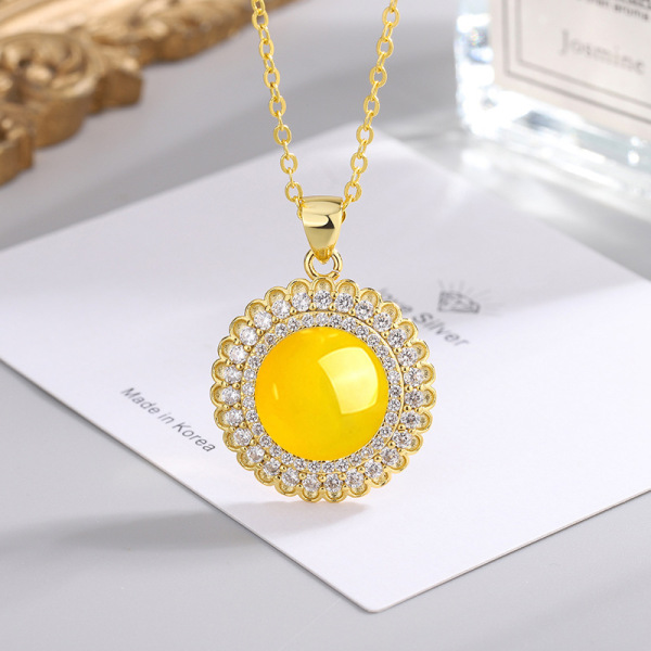 Ethnic retro organic agate pendant with zircon white jade