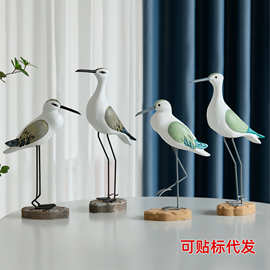 海鸥木质工艺品摆件海洋风海鸟桩鸟样板房跨境木头家居饰品摆件