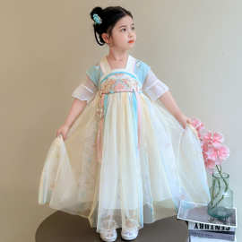 女童玉兔汉服夏季2025新款女宝宝古风连衣裙儿童夏装刺绣公主裙潮