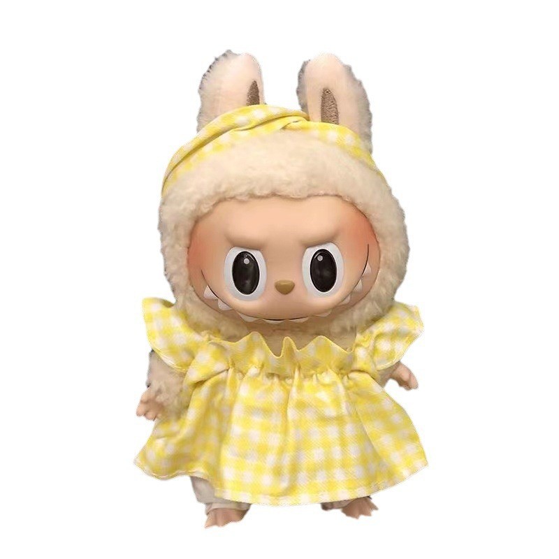 Caja ciega de 17cm, tela de tela, traje de mono de alce pequeño de terciopelo de nube, colgante de labubu, vestido de Navidad de cerdo