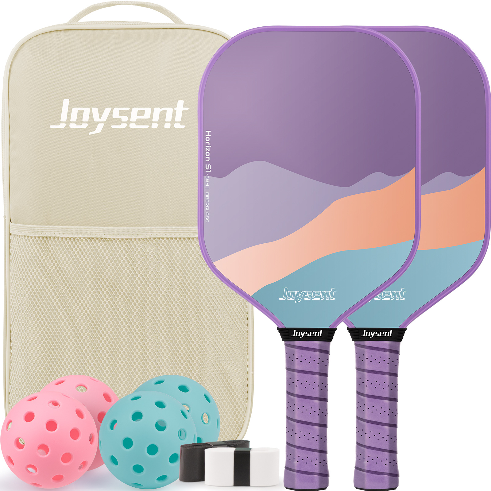 Joysent Fiberglass Pickleball Racket Set with Two Rackets, Injection-Molded Balls, Towel, Sweat-Absorbing Band, Wholesale in Stock